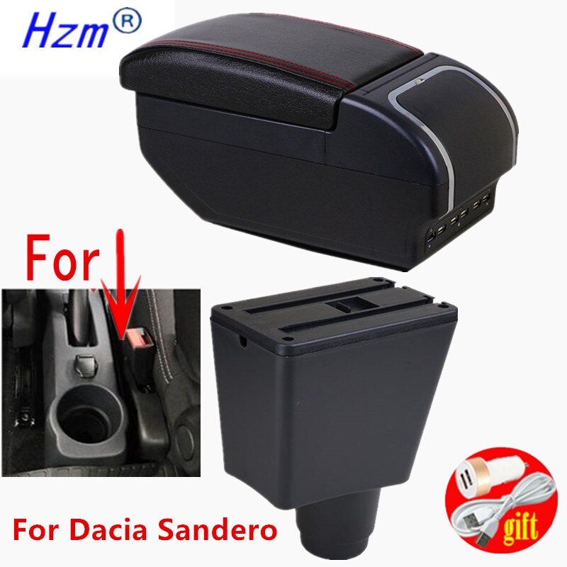 For Dacia Sandero Stepway armrest box central Store content Storage box Double layer armrest box with Ashtray Cup holders