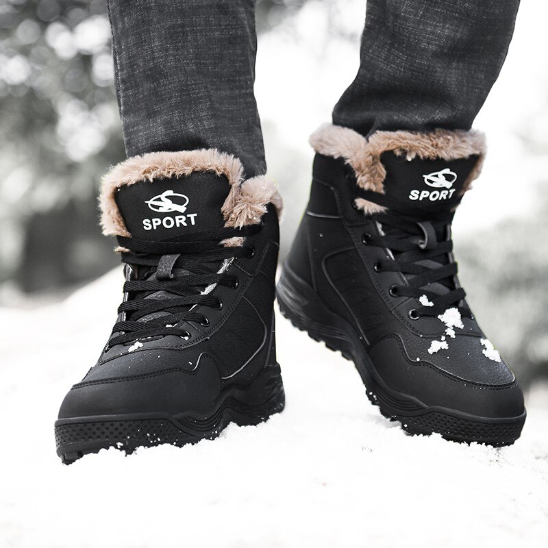 Merk winter dikke pluche heren laarzen leren waterdichte heren sneeuwlaarzen outdoor antislip heren enkellaarsjes maat 48