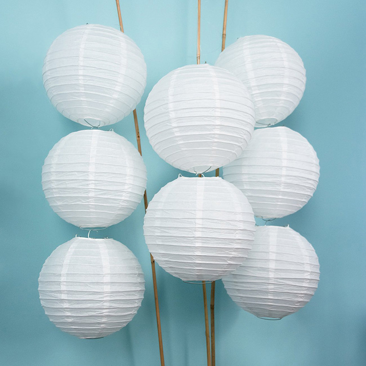10 Pieces 6-16 inch Chinese White Paper Lanterns Wedding Party Decor Lanterns White