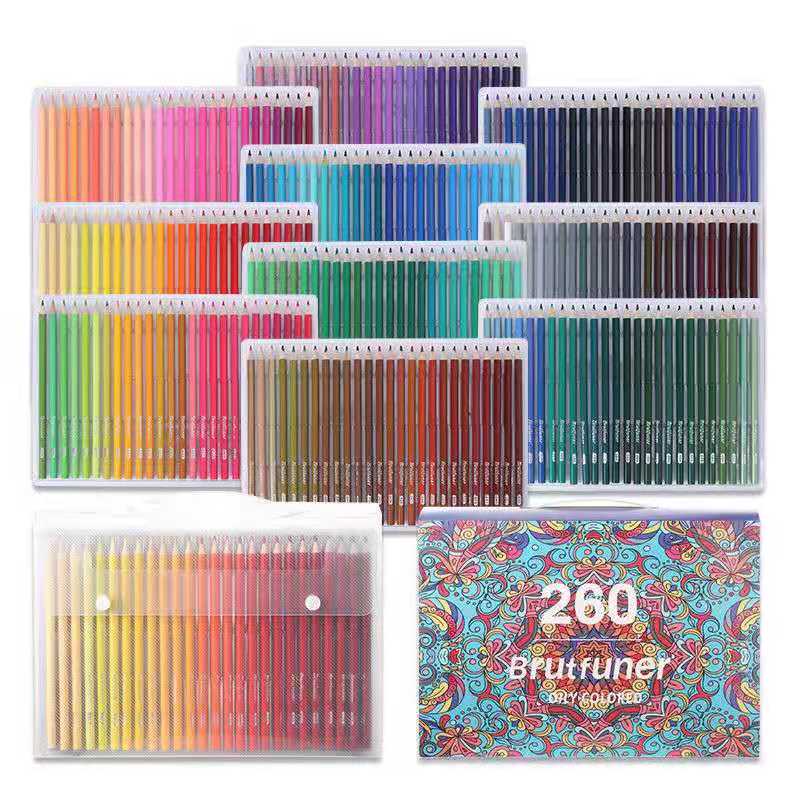 Brutfuner 150/180/260/520color water-soluble colored pencil student art wood oily pencil statione: Oily 260 colors
