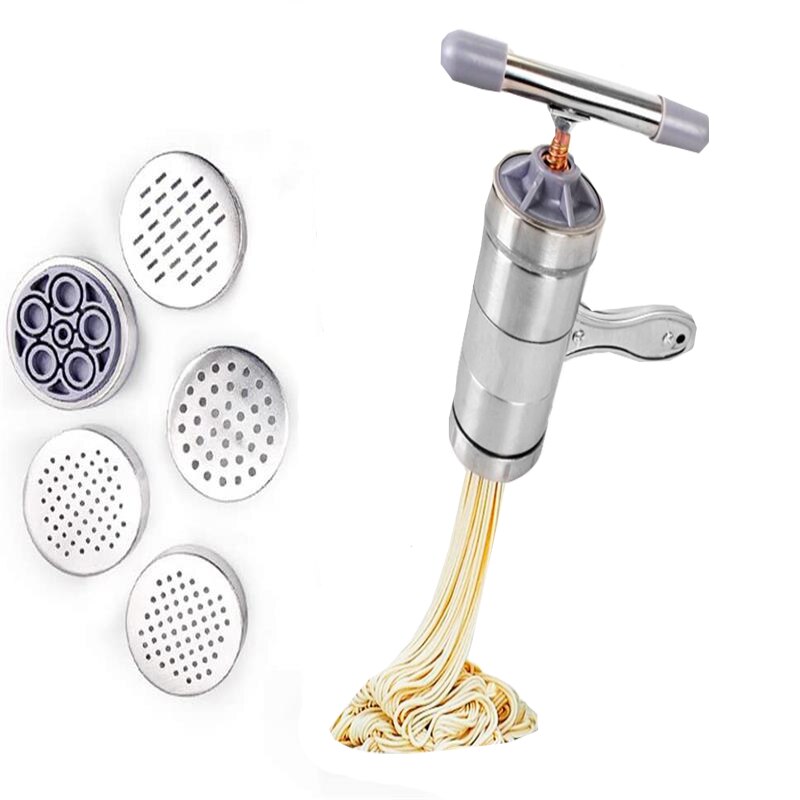 Manual Noodle Maker Press Pasta Machine Crank Cutter With 5 Pressing Moulds Making Spaghetti Stainless Steel Kitchenware