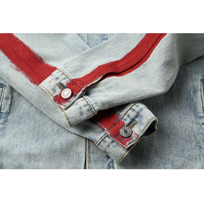 Harajuku Stickerei Drachen Jacke Jeans Straße Hüfte hüpfen Männer Jahrgang Gewaschen Denim Jacke Herbst verrotten Gestreiften Denim Jacken