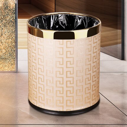 Metal Trash Can Home Office Wastebaskets , Double Layer 10L 14L Open Top Round Gabarage Can for Bathroom Kitchen Hotel Waste Bin