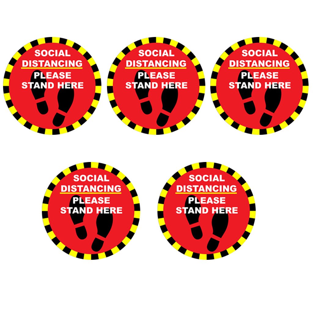 Pack of 5 Please Practice Social distancing Floor Sign Safety Sign 9.5" Circle
