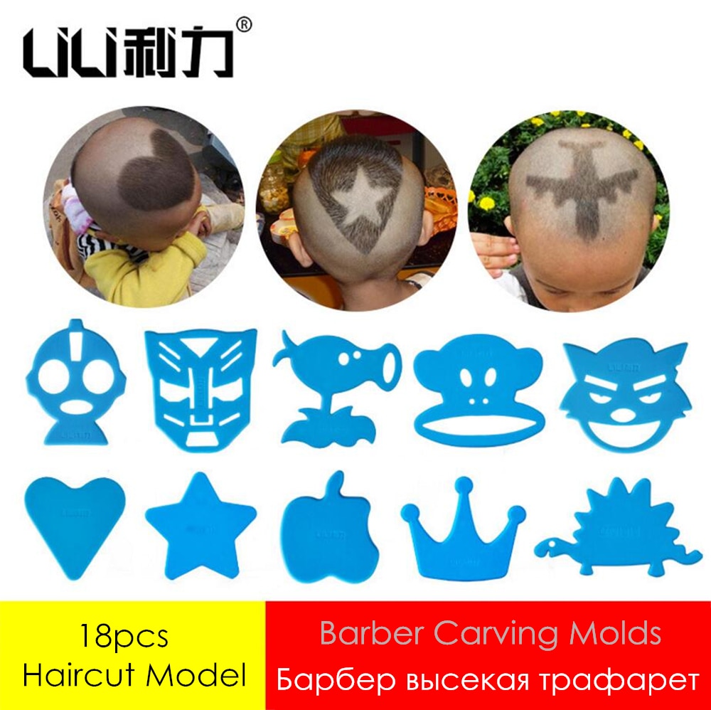 18pcs Stencil Haircut Styling Model for Electric Carving Hair Trimmer Clipper Rechargeable Barber Lettering Styling Accessories