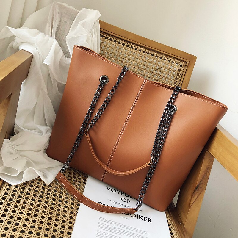 Grote tassen voor vrouwen, grote capaciteit, boodschappentas, zwarte leren schoudertas, casual dames shopper handtas: Bruin