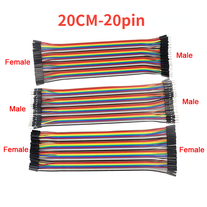 Cables de puente Dupont de 20 pines, 10cm, 20cm, macho a macho, hembra a hembra, macho a hembra, f o Arduino y proyectos electrónicos de bricolaje: Negro