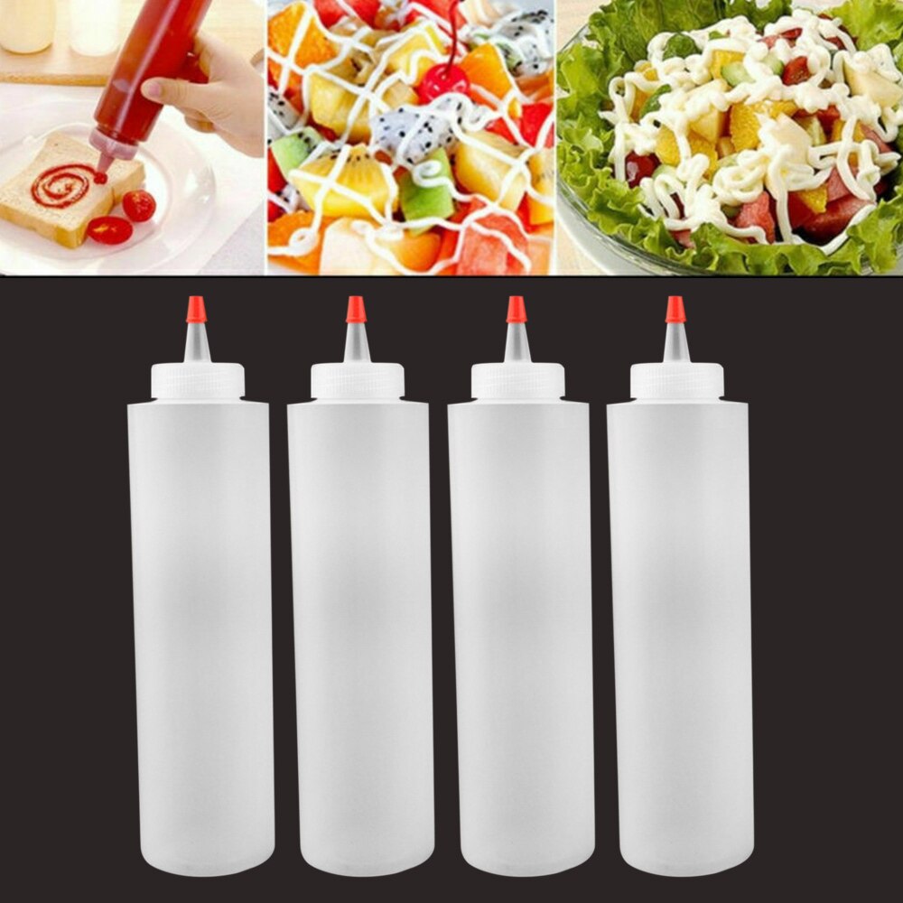 4pcs Salad Bottle Squeeze Bottle Condiment Dispenser Ketchup Mustard Sauce 120ml Sharp Mouth Bottle Supplies