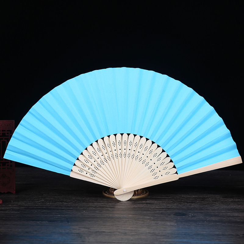 10 Pcs / Lot Pattern Folding Dance Paper Hand Fan Wedding Party DIY Favors: Blue