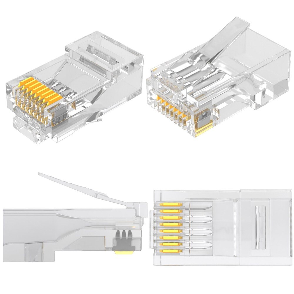 Cat5 Cat5e RJ45 Network Connector 8P8C Modular Ethernet Cable Head Plug Gold Plated Crimp Network RJ45 Connector Crystal Plug