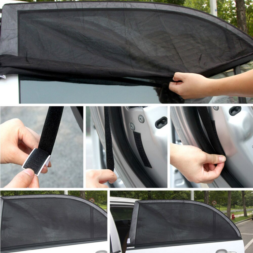 2 uds 110*50CM Ventana de privacidad de sombra de Sol Negro cubierta de malla UV Protector para la mayoría de Auto lateral del coche parasol de ventanilla trasera