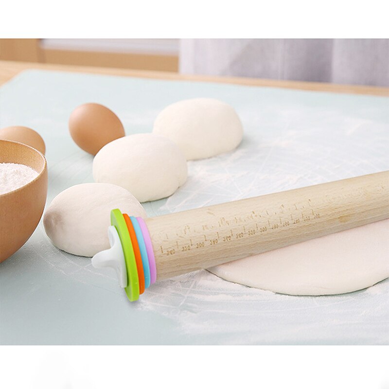 Adjustable Wood Rolling Pin With Removable Rings Kitchen Baking Wooden Rolling Pin With Scaled Flour Pastry Flour Sticks Tools