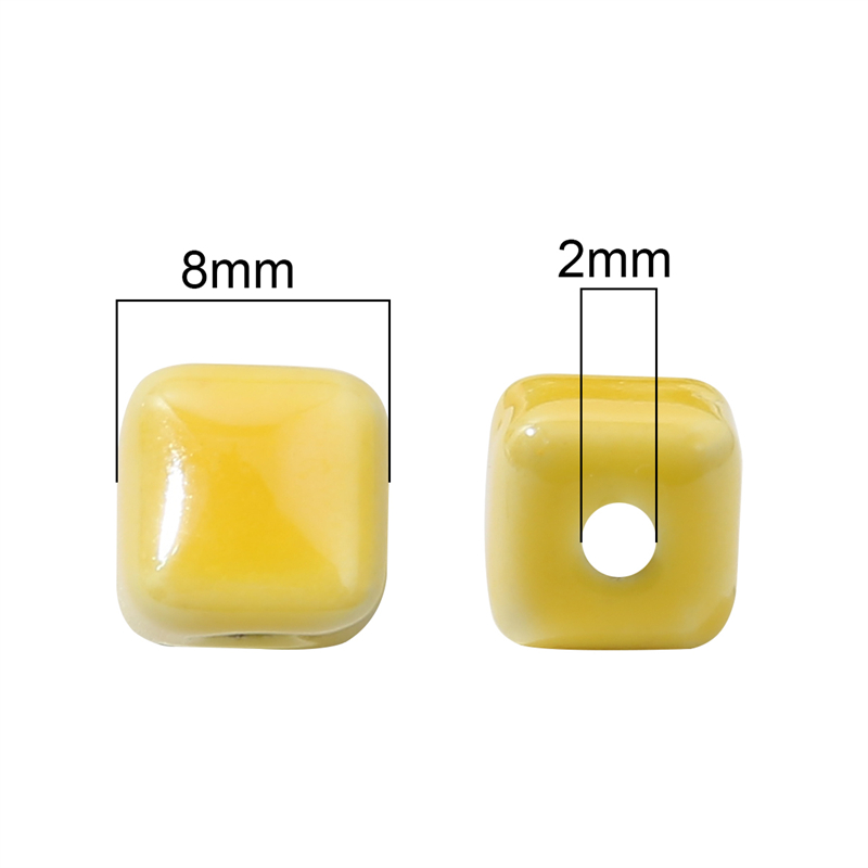 10 pçs cores da moda 6/8mm contas quadradas cubo contas de cerâmica diy 2mm buraco contas artesanais contas de porcelana para fazer jóias