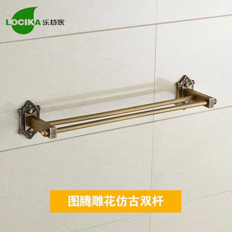Vintage Bronze Bathroom Accessories European Brushed Solid Brass Bathroom Hardware Set Wall Mounted Carved Bathroom Products: double towel bar