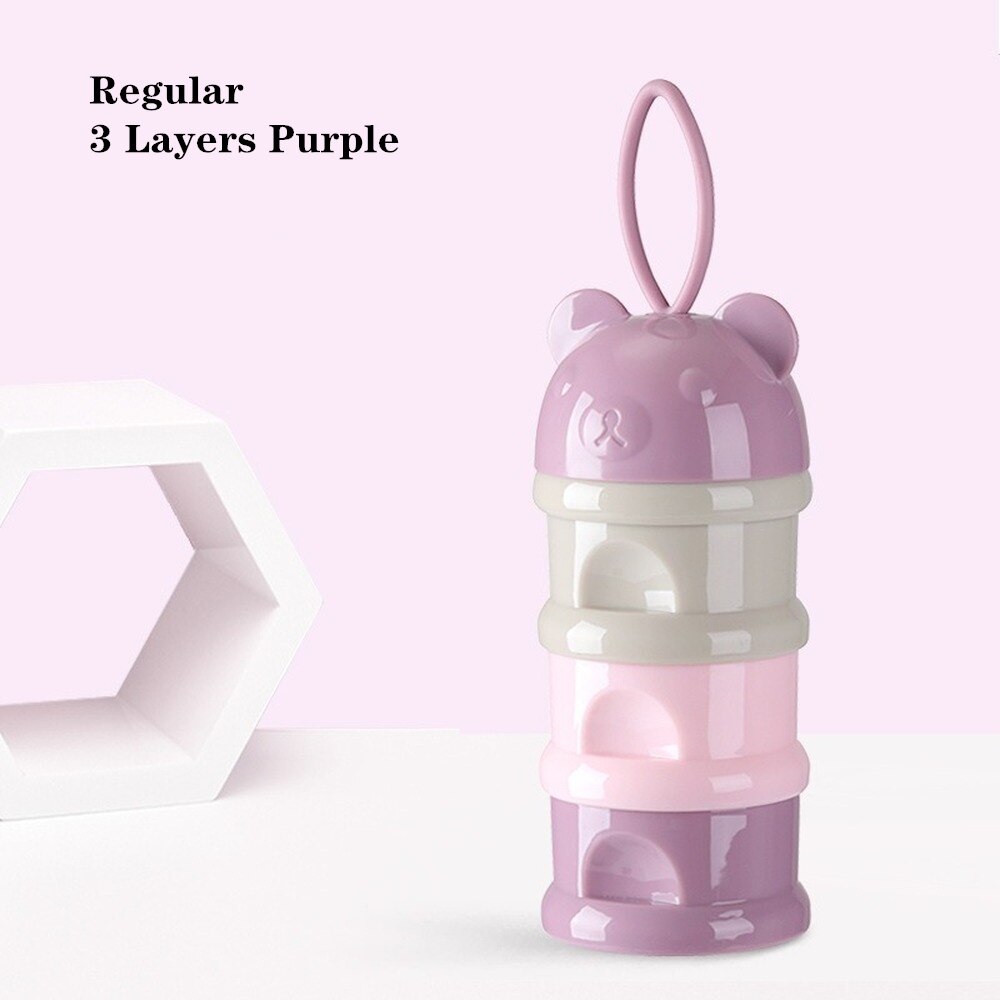 3 Or 4-layers Bear Style Portable Baby Food Storage Box Milk Powder Box Essential Cereal Cartoon Infant Toddle Snacks Container: Regular-Purple-3