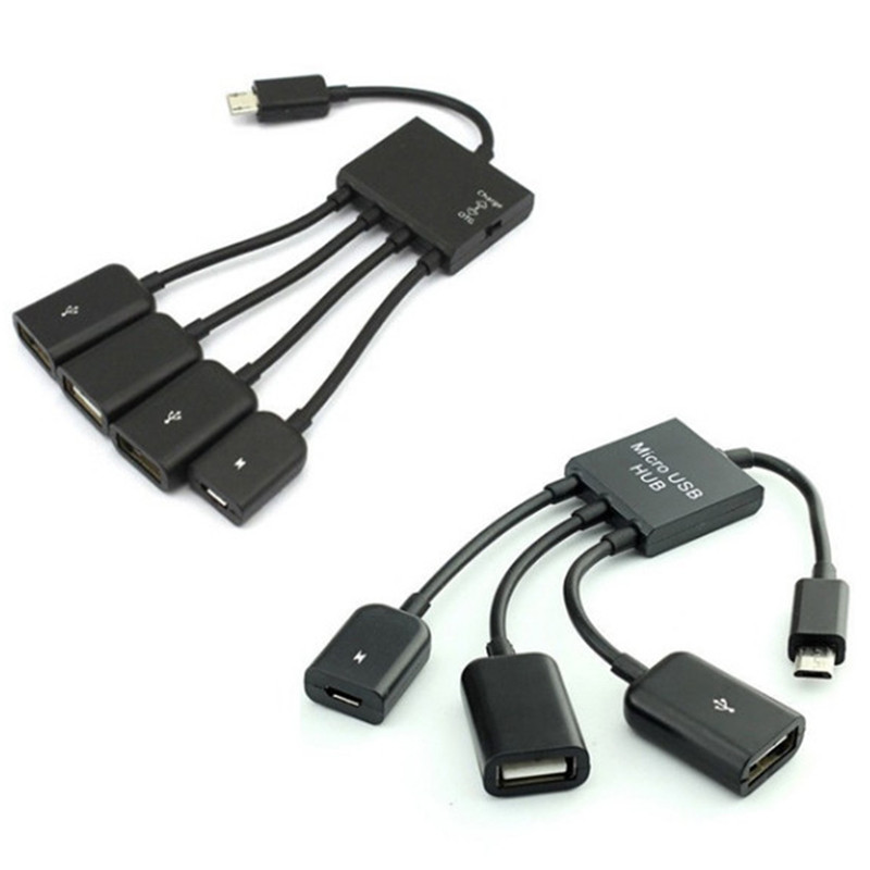 3 port micro usb host otg charge hub ledning adapter splitter til android smartphones tablet sort kabel