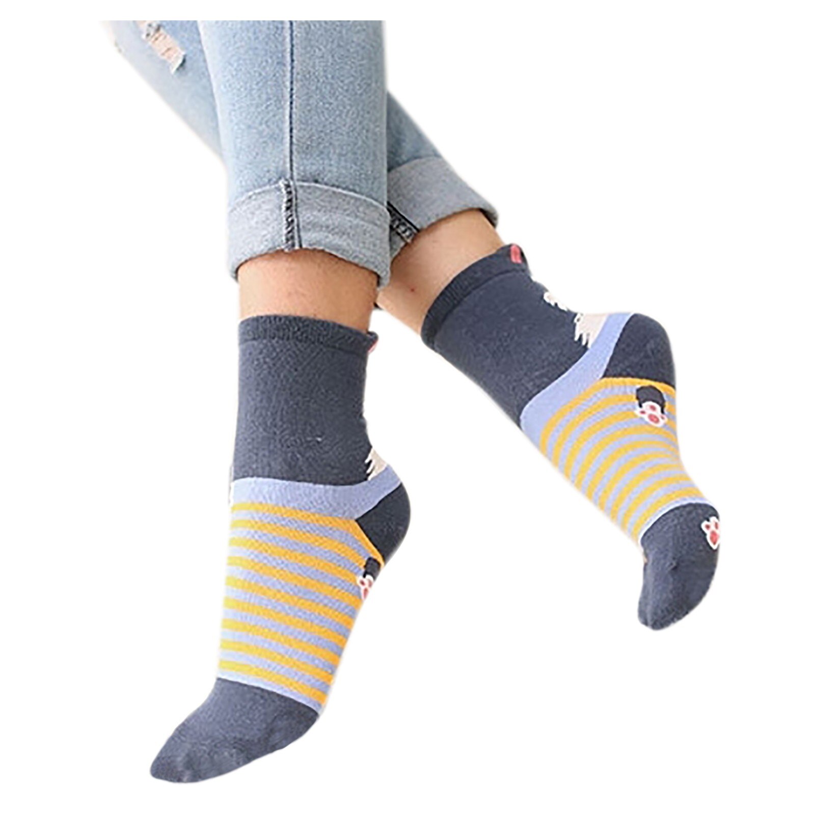 Frauen Niedlichen Ebene Karikatur Hund Ohren 3d Rohr Socken Niedlichen Ebene Druck Baumwolle Socken Damen Herbst Und Winter warm socken # K: dunkel grau