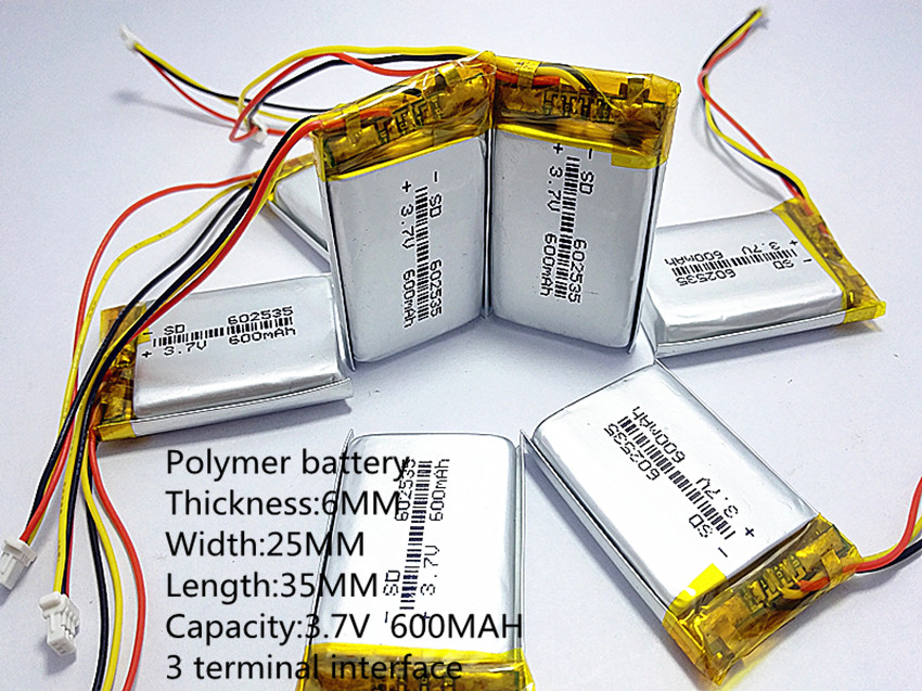 3 lijn 602535 062535 3.7 V 600 mAh Oplaadbare li Polymer Li-Ion Batterij Voor hoofdtelefoon tachograaf MODEL 582535 SP5 mp3 mp4 GPS