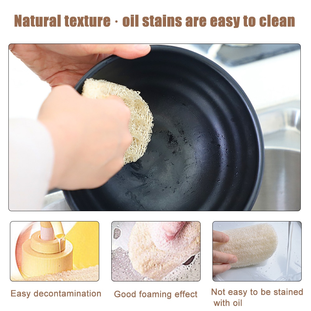 3 st naturlig loofah luffa svamp disk rengöringsborste skrubbare köksutrustning rengöring diskmedel loofahs skrubbplatta