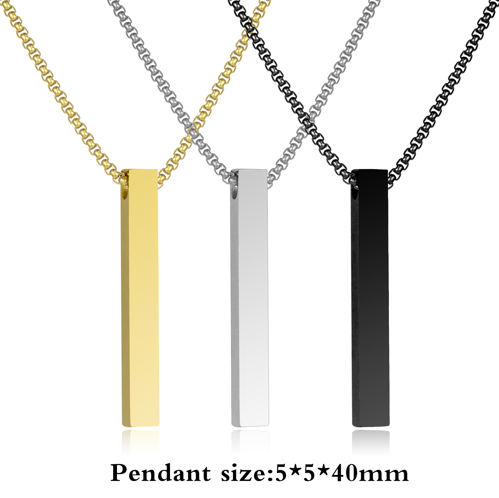 Collar con colgante de barra para hombre, cadena de acero inoxidable, Oro Negro, de joyería