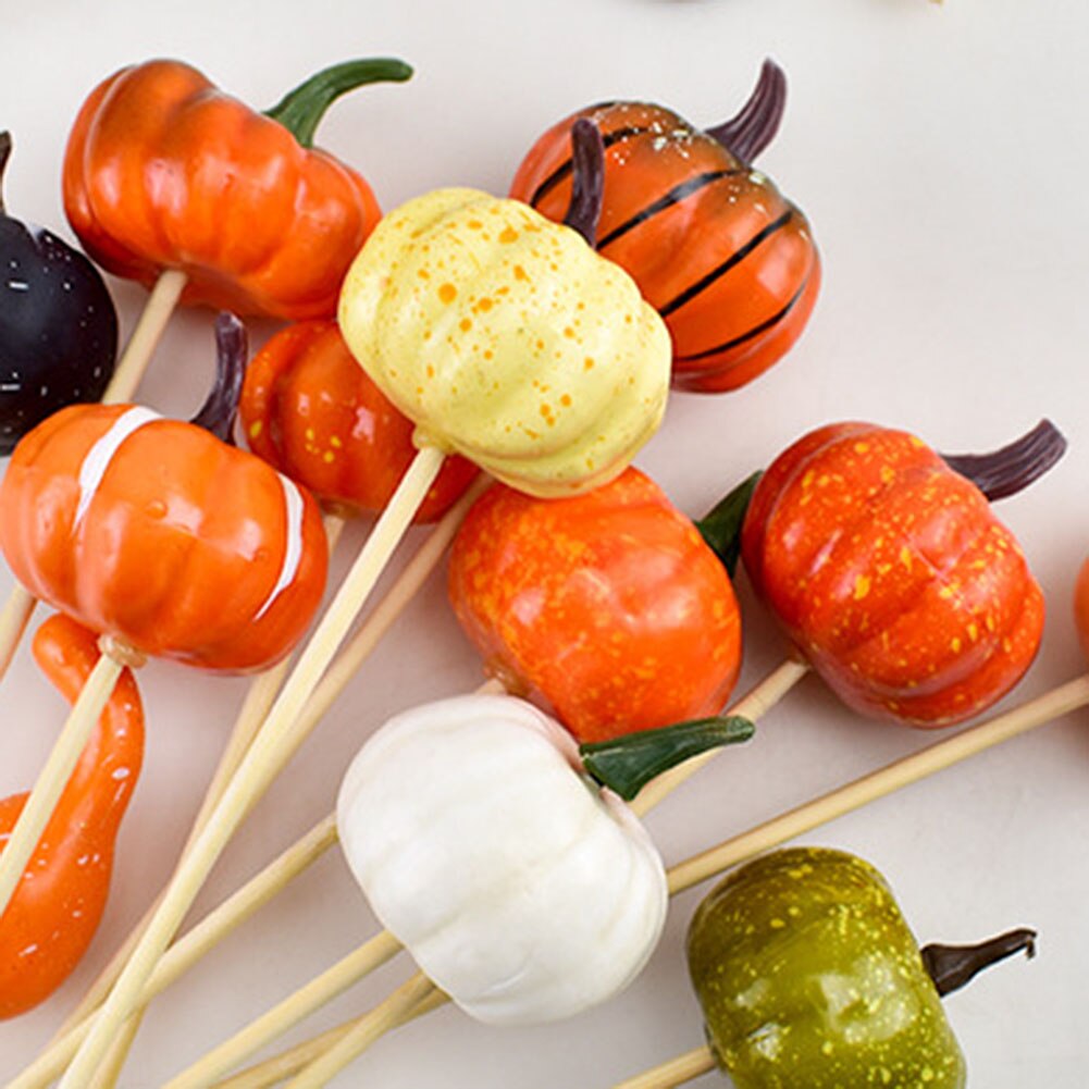 12pcs DIY Artificial Pumpkins Rods Photo Props Halloween Home Party Decor DIY Bouquet Making Accessories
