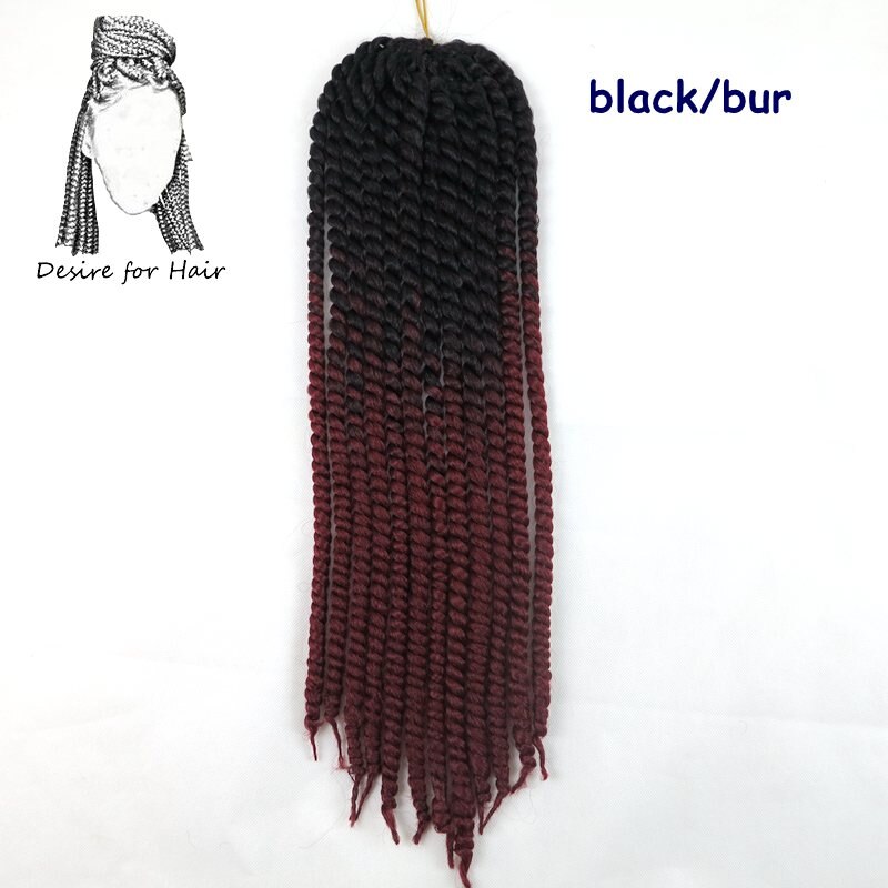 Désir de cheveux 1 paquet 120 grammes 12 brins synthétique havane torsion cheveux ombre deux tons 3 tons couleur crochet tresses extensions de cheveux: T1B / Bourgogne