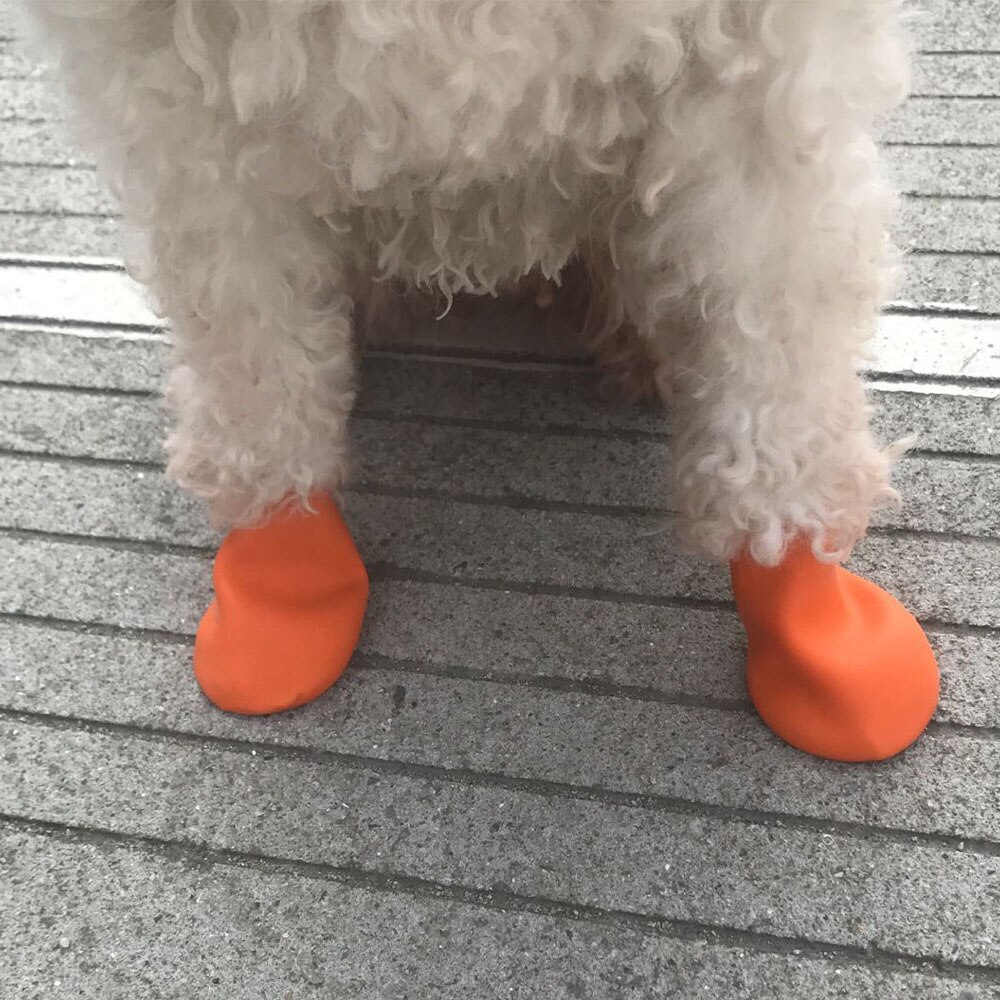 4Pcs/lot Dog Rubber Waterproof Sock Shoes Pets Portable Rain Boots Dogs Anti-slip Outdoor Puppies Footwear Shoe Candy Colors