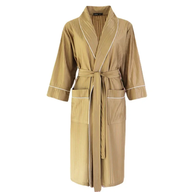 Bata de satén sedoso para parejas, ropa de dormir con estampado de rayas, Kimono, albornoz, ropa de casa holgada, ropa de dormir para primavera y verano
