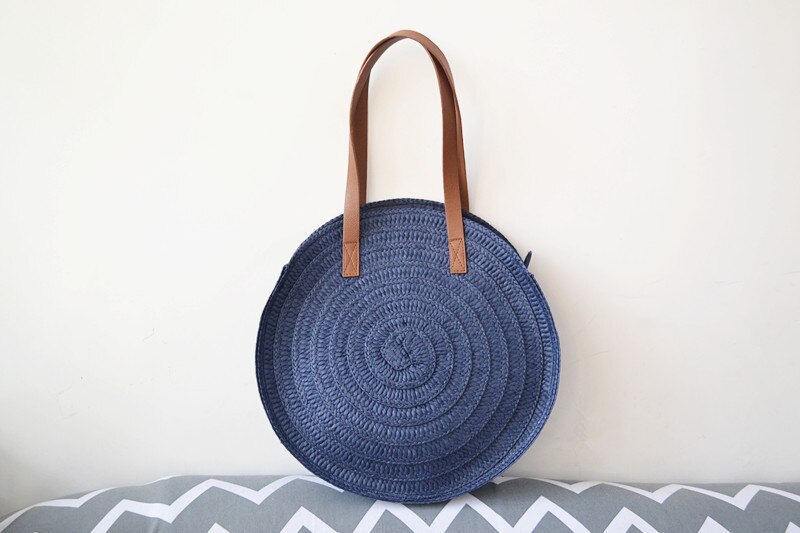 Vintage Braided Straw Bag Single Shoulder Handbagsc Vcation Beach Bags Boho Shoulder Bag: royalblue