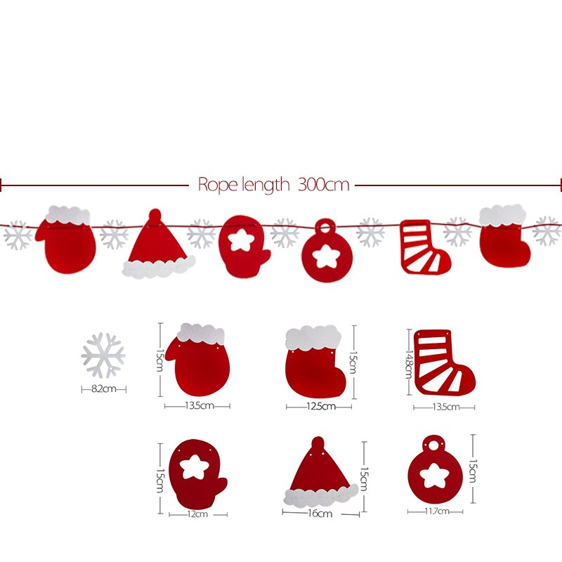 3m glædelig jul banner filt hængende krans bunting juletræ elg indendørs udendørs xmas fest år dekoration: M02