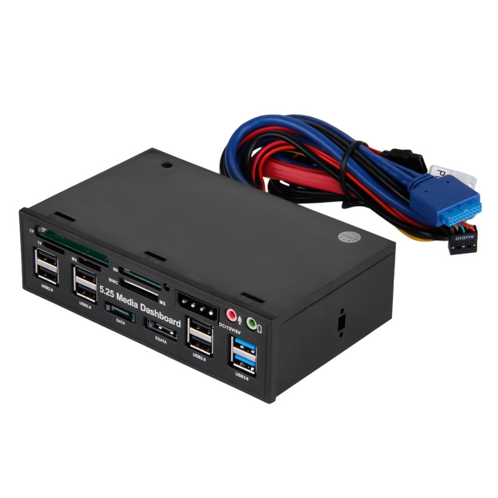 Multifunktion 5.25 "mediedashboard kortlæser usb 2.0 usb 3.0 20- pin e-sata sata frontpanel