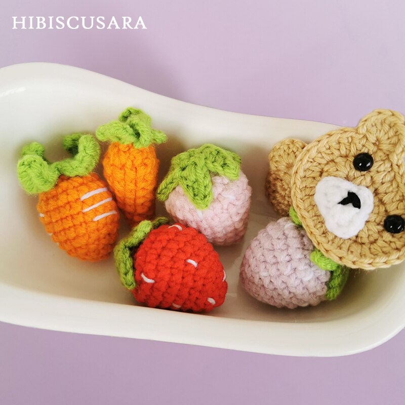 Leuke Cartoon Gebreide Accessoires Diy Accessoire Hand Gehaakte Baby Baby Speelgoed Doek Hoed Decoraties Wortel Aardbei Beer
