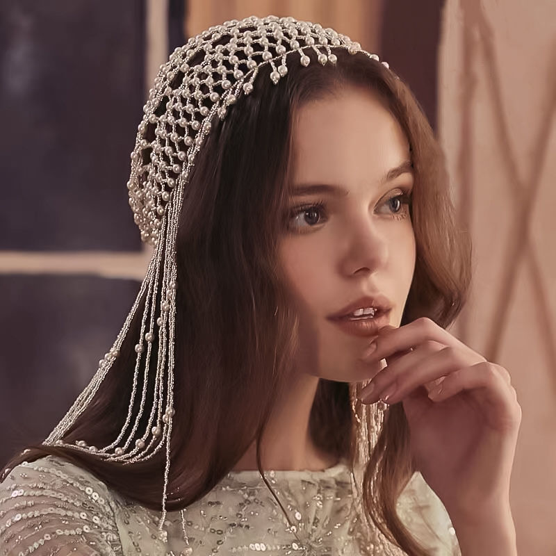 Accessori per capelli con fascia per cappello da donna con copricapo da sposa con perline di lusso