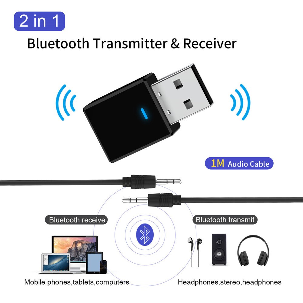Kebidu-receptor de Audio con Bluetooth 5,0, transmisor Mini estéreo con Bluetooth, AUX, RCA, conector USB de 3,5mm para TV, PC, Kit de coche, adaptador inalámbrico