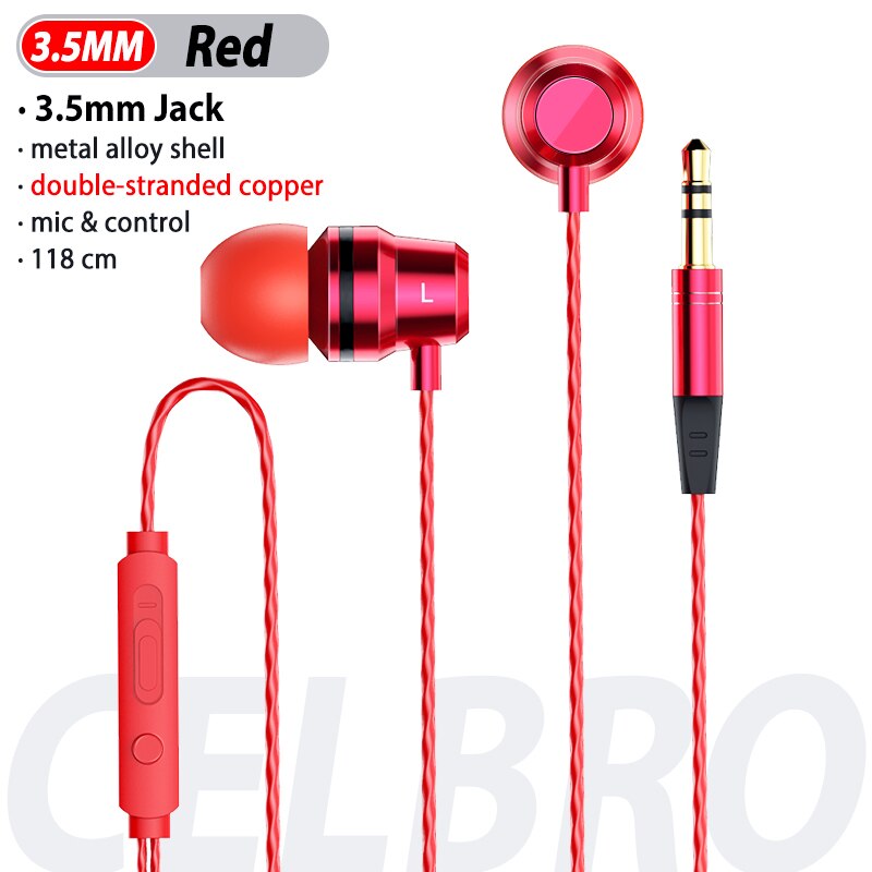 Wired Earphones In Ear Bass Gaming For Xiaomi Headphones Wired HIFI Type C Headset For Samsung Headphone With Mic Wired Earphone: red 3.5mm plug