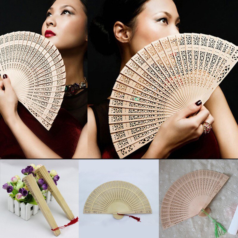 Portable Hand Fans Folding Durable Wooden Carved Scented Hand Fan Retro Chinese Japanese Fan