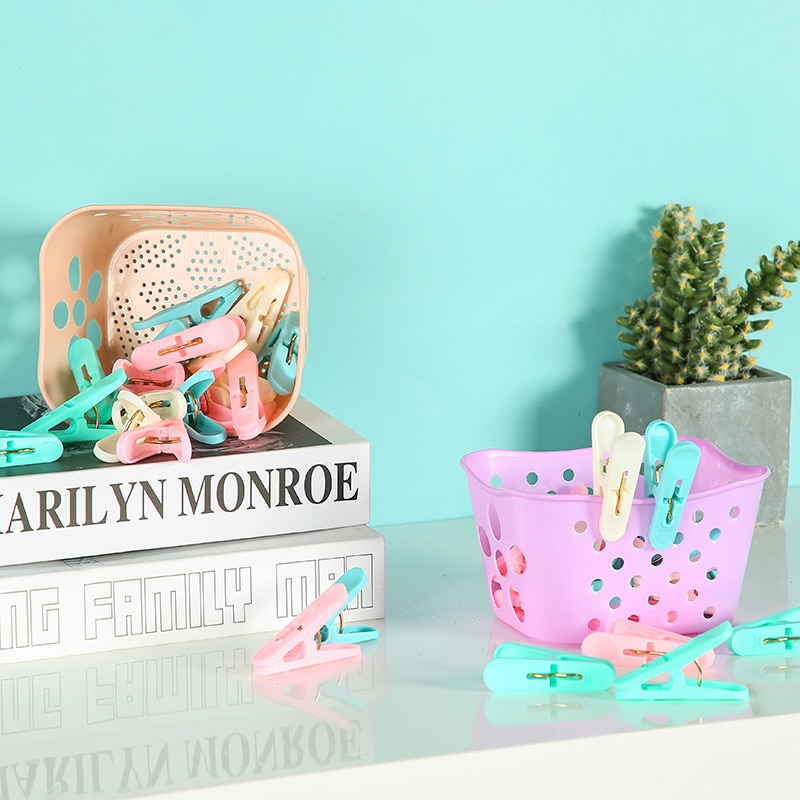 Clothespin Laundry Clothes Pin Large Spring With Basket Convenient Plastic 30pcs With Basket Travel Accessories