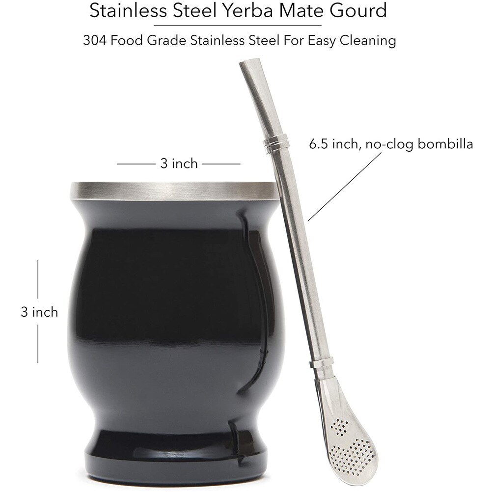 1 Set Yerba Mate Gourds Stainless Steel Mate Tea Cup Kits Double Wall Heat Insulation Cups With Spoon