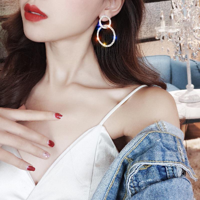 Krystal øreringe luksus skinnende guld sølv farve farve rund rhinestone dangle ørering til kvinder bryllupsfest jøde