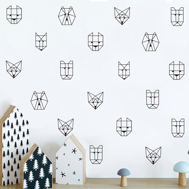 Nordisk stil bear fox wallstickers geometric aniamls vægmaleri tapet baby dreng soveværelse stue boligindretning