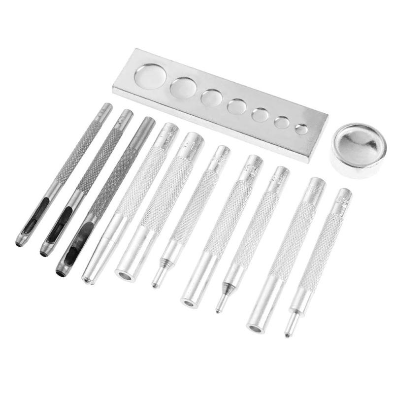 12Pcs Metal Lederen Craft Gereedschap Snap Klinknagel Fastener Knoppen Installatie Tool Kit Hand Punch Tool Set Diy Materiaal Accessoires