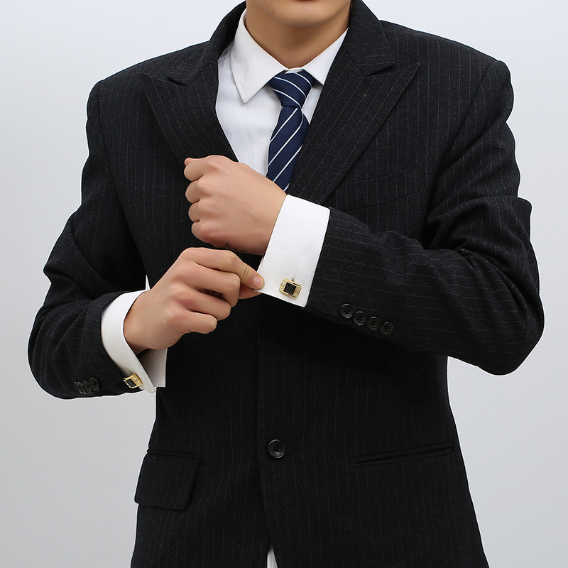 Gemelos de cristal negro de lujo para hombre, traje de camisa, puño de , de novio de boda, joyería, accesorios para el padre,