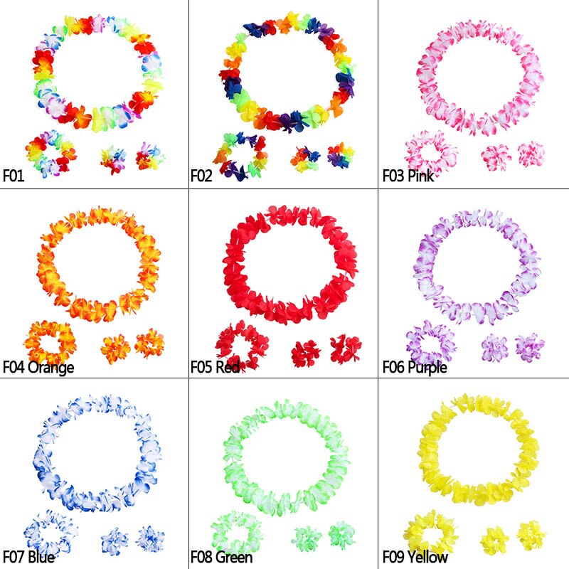 4-10pcs Hawaiian Party Artificial Flowers leis Garland Necklace DIY Dress Accessories Hawaii Beach Luau Summer Party Decor