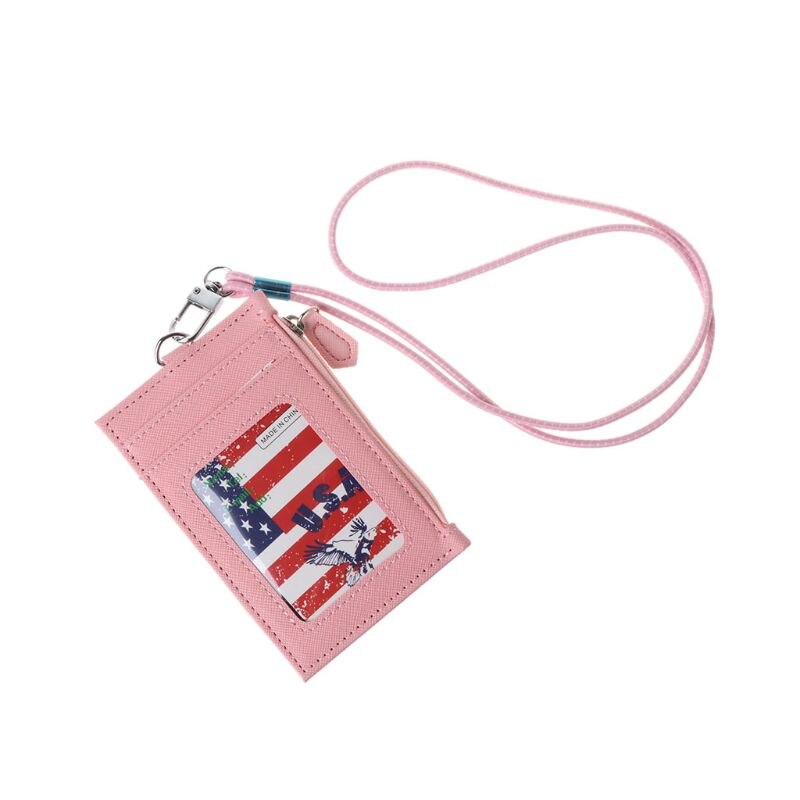 Vrouwen Visitekaarthouder Portemonnee Mannen Pu Lederen Id Kaarten Houders Case Neck Strap Lanyard Dames Mode Mini Slanke Portefeuilles: PK