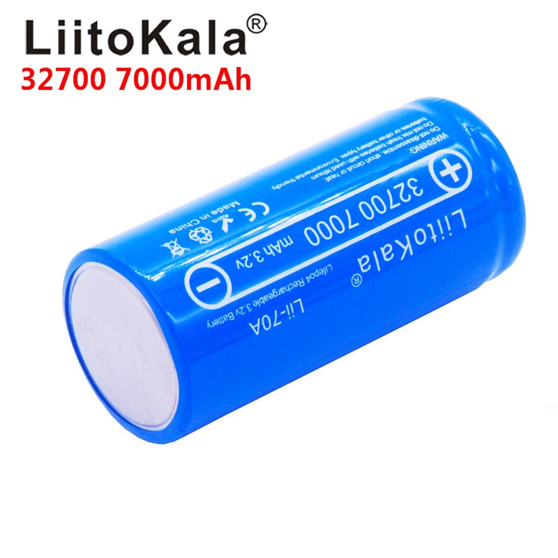 LiitoKala 32700 celdas lifepo4 7000 mah 3,2 V, batería recargable con parte superior plana LiFePO4 para linterna 32700 batería 6500 6 uds.
