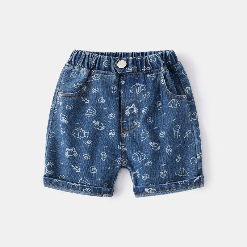 Simpatico cartone animato ragazzi pantaloncini estate bambino lunghezza al ginocchio pantaloni in Denim Jeans per bambini pantaloni bambini vestiti per bambini: dark blue / 2T