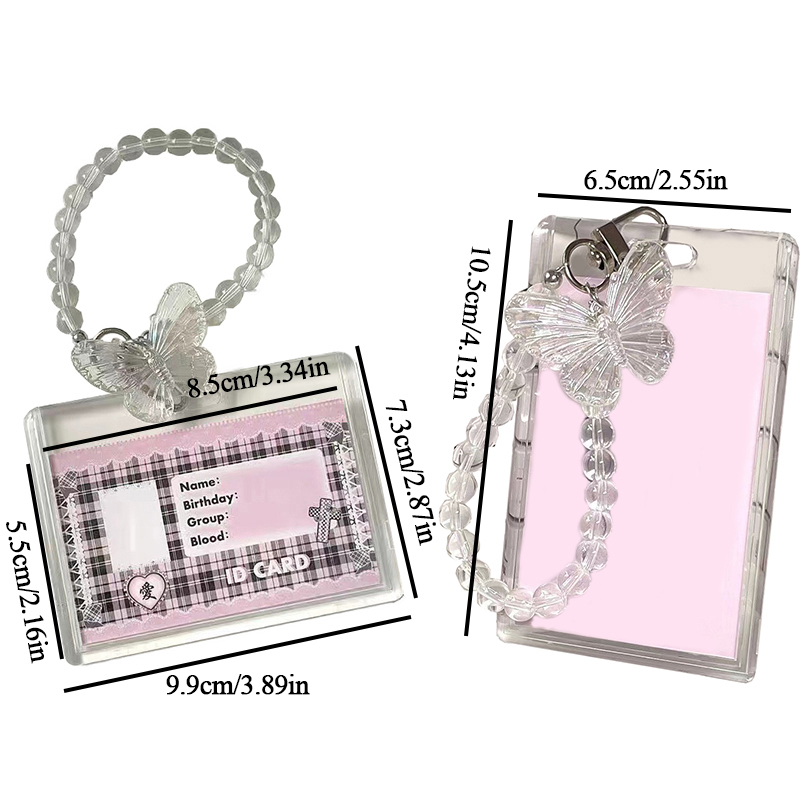 Crystal Butterfly 3-calowe akrylowe etui na karty Fotokartki Wyświetlacz Kredyt ID Karta bankowa Etui ochronne Brelok do kluczy Moda