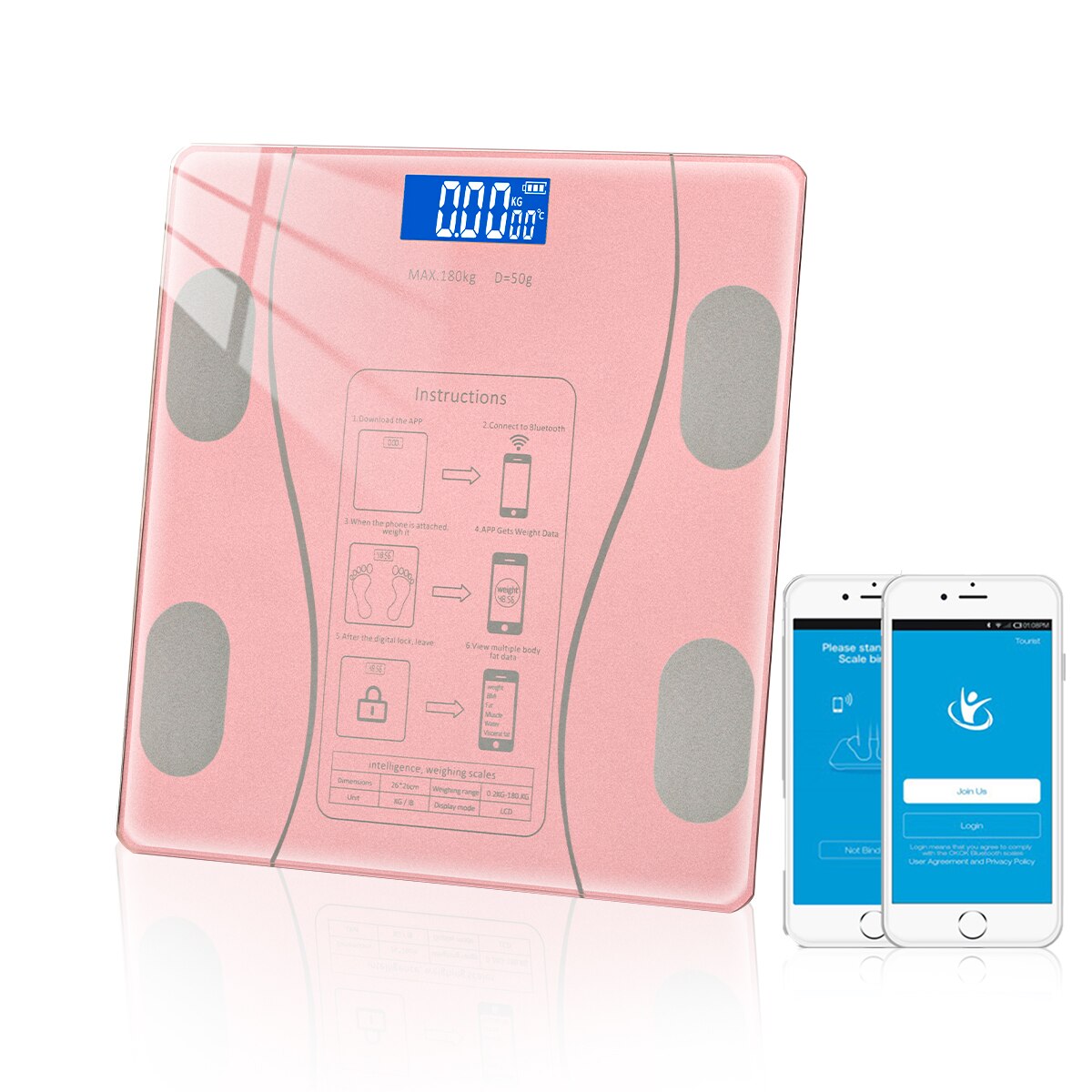 Bluetooth Weegschaal Lichaamsvet Schaal Digitale Weegschaal Lcd-scherm Smart Elektronische Weegschaal Lichaamssamenstelling Analyzer: pink