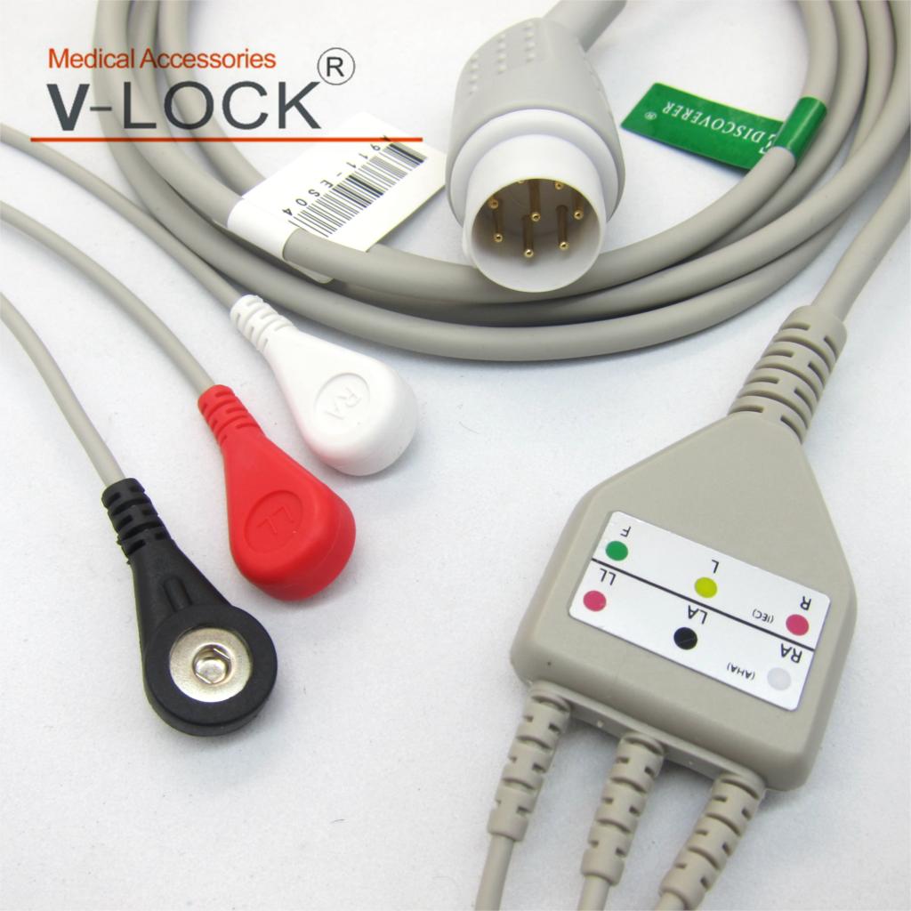 Cable ECG de una sola pieza y cables de plomo 3 cables 5 cables clip de presión para el monitor de paciente desfibrilador HP
