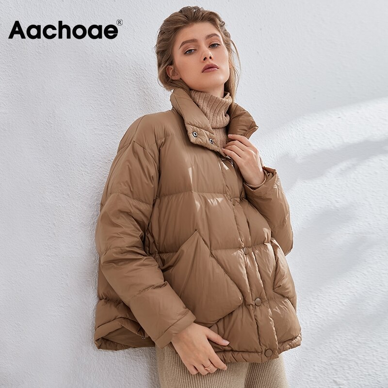 Aachoae casual feminino longo parka com bolsos sólido manga longa algodão-acolchoado jaqueta senhoras inverno grosso casacos quentes ropa de mujer